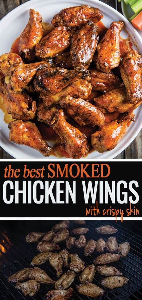 The ultimate method for Smoked Buffalo Chicken Wings with Crispy Skin. No frying required!! Learn the secret to the very best smoked wings. These are truly amazing! #chickenwings #buffalo #smoked #superbowlfood #vindulge Smoked Buffalo Chicken Wings, Electric Smoker Wings, Smoked Buffalo Wings, Crispy Smoked Chicken Wings, Turkey Marinade, Wings Buffalo, Smoker Ideas, Danielle Walker, Gf Meals