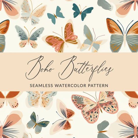 mooreandmountain - Etsy Canada Butterflies Background, Repeating Background, Boho Butterfly, Butterfly Background, Seamless Pattern Design, Pattern Images, Butterfly Pattern, Watercolor Pattern, Modern Pattern