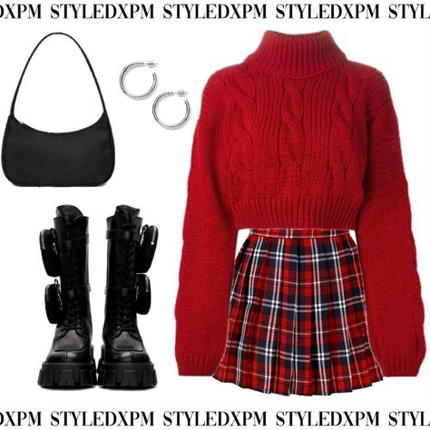 Red And Gray Outfit, Red Check Skirt, E Girl Outfits, Sweet Clothes, Winter Skirt Outfit, Fashion Vocabulary, Kawaii Fashion Outfits, Trendy Summer Outfits, Mood Board Fashion