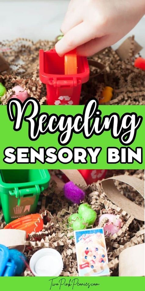 Recycling Sensory Bin Earth Day Sensory Bin Preschool, Toddler Earth Day Activities, Recycle Sensory Bin, Earth Sensory Activities, Recycling Sensory Bin Preschool, Recycling Sensory Bin, Earth Day Activities For Toddlers, Reduce Reuse Recycle Sensory Bin, Earth Day Sensory Bin