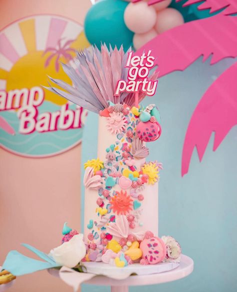 Barbie Malibu Birthday Party Cake, Barbie Beach Cake, Barbie Movie Cake, Barbie Pool Party Cake, Malibu Barbie Cake, Barbie Party Cake, Sleep Under Party, Malibu Barbie Birthday Party, Barbie Cake Birthday