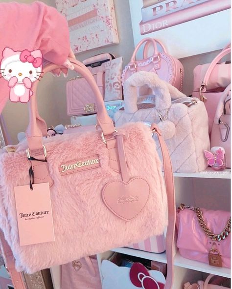 Cute Pink Bags For On-the-go, Pink It Girl, Fluffy Aesthetic, Cute Pink Hello Kitty Bag, Pink Kawaii Everyday Bag, Juicy Couture Aesthetic, Pink Cute Aesthetic, Juicy Bag, Couture Aesthetic