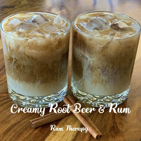 Creamy Root Beer & Rum | Rum Therapy Root Beer Cocktails Drinks, Root Beer Alcoholic Drinks, Rum Recipes Drinks, Root Beer Moonshine, Fun Party Drinks, Vanilla Rum, Rum Cream, Cocktail Drinks Alcoholic, Rum Recipes