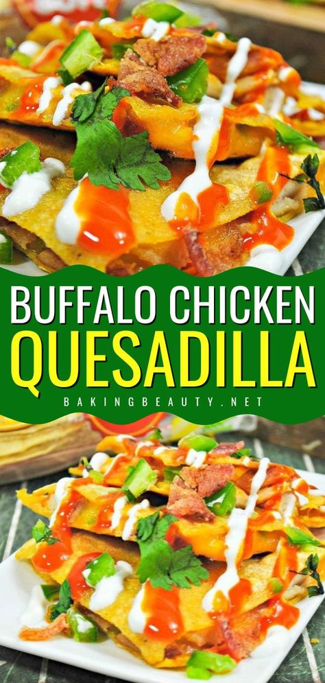 Have a delicious Superbowl Sunday with these Buffalo Chicken Quesadillas! These homemade quesadillas feature spicy chicken inside a crispy corn tortilla. Add this delicious football appetizer to your Gameday recipes! Homemade Quesadillas, Gameday Recipes, Buffalo Chicken Quesadilla, Spicy Buffalo Chicken, Crispy Corn, Superbowl Sunday, Easy Buffalo Chicken, Corn Tortilla, Football Party Food