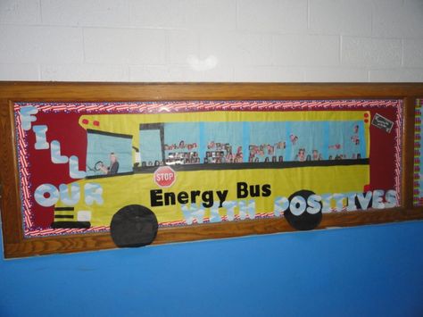 Students meet author of The Energy Bus for Kids, inspiration for schools improved positive atmosphere. Bus Bulletin Board, Fish Philosophy, Staff Ideas, Energy Bus, Bus Safety, Bus School, Bus Ideas, Classroom Organization Elementary, Bullentin Boards