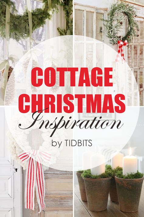 Cottage Christmas Tree Decor, Simple Cottage Christmas Decor, Cottage Style Christmas Decor, Christmas Cottage Decor Ideas, Christmas Cottage Exterior, Christmas Cottage Decor, Cottage Christmas Decorating, Cottage Christmas Decor, Farmhouse Christmas Decor Ideas Diy