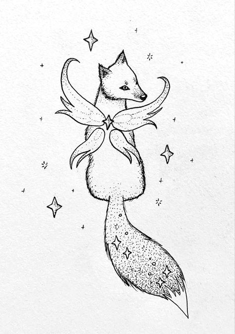 Fairycore fairy fox drawing dainty tumblr alternative wolf fairy tattoo design Fox Fairy Tattoo, Celestial Animal Tattoo, Tattoo Ticket, Fox Fairy, Fox Tattoo Design, Tattoos Inspo, Great Poems, Tattoo Templates, Fox Tattoo