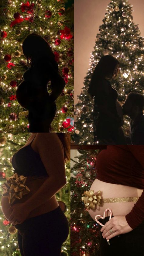 Christmas Couple Pregnancy Pictures, Bump Pictures In Front Of Christmas Tree, Maternity Pictures In Front Of Christmas Tree, Pregnancy Silhouette Pictures Christmas, Pregnancy Christmas Tree Picture, Christmas Belly Pictures, At Home Maternity Shoot Christmas, Christmas Tree Bump Picture, Christmas Baby Bump Pictures