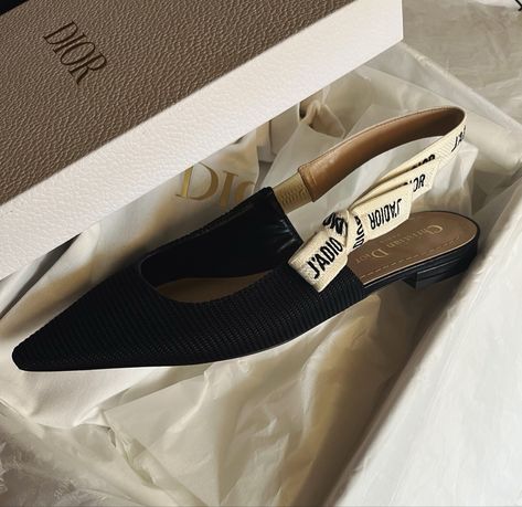 Dior J’adior ballerina flats in black technical fabric sitting in a white dior box Dior Slingback Flats, Dior Ballerina Flats, Dior Slingback, Dior Flats, Designer Things, Dior Luxury, Ballerina Shoes Flats, Slingback Flats, Dior Fashion