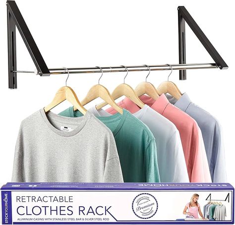 Amazon.com: Double Foldable Clothing Rack w/ Extension Rod, Wall-Mounted Retractable Clothes Hanger for Laundry Dryer Room, Hanging Drying Rod, Small Collapsible Folding Garment Racks, Dorm Accessories (Gold) : Home & Kitchen Wall Mounted Drying Rack, Folding Hanger, Dorm Accessories, Drying Rack Laundry, Laundry Dryer, Laundry Drying, Small Studio Apartments, Stainless Steel Rod, Clothes Drying Racks