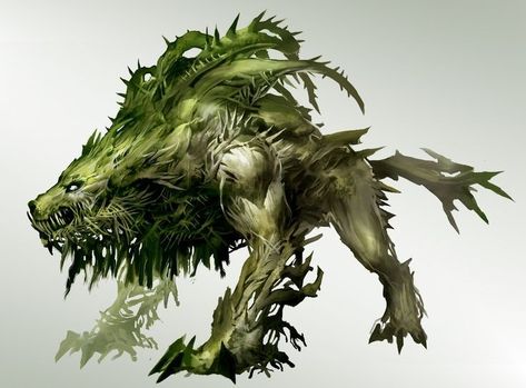 Moss Wolf (Moss Dog) Kekai Kotaki, Plant Monster, Beast Creature, Guild Wars 2, Guild Wars, Fantasy Beasts, 다크 판타지, Forest Creatures, Monster Concept Art