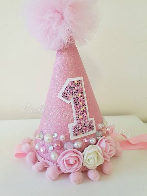 1st Birthday Party Bags, 1st Birthday Girl Dress, Baby Birthday Crown, 1st Birthday Hats, Diy Sewing Gifts, Pink Sparkles, Birthday Photo Props, Baby 1st Birthday, Birthday Crown