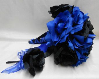 Blue/Black Flower Black And Blue Wedding, Blue Bouquets, Blue Hydrangea Bouquet, Blue Hydrangea Wedding, Silk Flower Bridal Bouquet, Flower Girl Headpiece, Black Bouquet, Fall Blue, Blue Wedding Bouquet