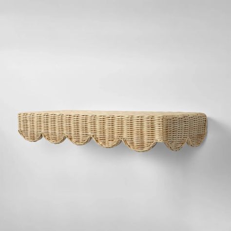 Scalloped Wall Shelf, Rattan Wall Shelf, Scalloped Shelf, Scallop Skirt, Rattan Shelf, Lakeside Retreat, Book Ledge, Shelf Hooks, Rattan Wall