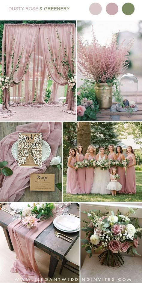 dusty rose and greenery wedding color combos #weddingcolors #ElegantWeddingInvites Rose Wedding Colors, Dusty Rose Wedding Colors, Pink And Green Wedding, Wedding Color Palettes, Wedding Color Combos, Mauve Wedding, Dusty Rose Wedding, Arch Decoration Wedding, Wedding Theme Colors