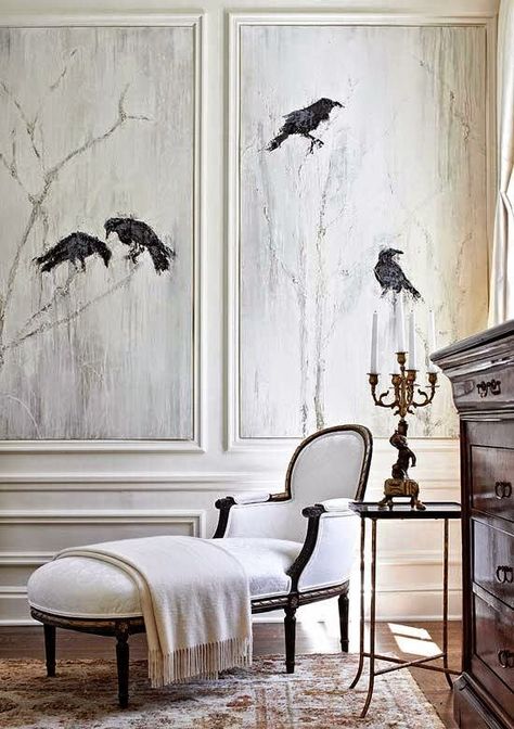 DECOR L.STYLE Black Birds, Serene Bedroom, Hand Painted Walls, Design Living Room, Classic Interior, Traditional House, 인테리어 디자인, Design Furniture, Interior Design Inspiration