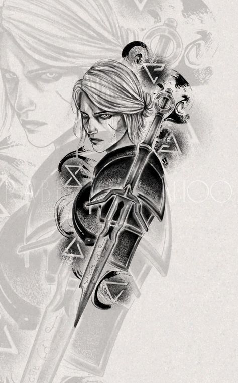 The Witcher Tattoo Design, Geralt Of Rivia Tattoo, The Witcher Tattoos, Witcher Tattoo Design, Witcher 3 Tattoo, The Witcher Tattoo Ideas, Arm Neck Tattoo, Witcher Tattoos, The Witcher Ciri