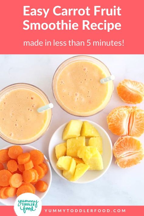 Mango Carrot Smoothie, Kids Smoothie Recipes Picky Eaters, Smoothie Pouch Recipes, Kids Breakfast Smoothie, Blw Smoothie, Toddler Smoothie Recipes Hidden Veggies, Carrot Recipes For Toddlers, Toddler Smoothies Picky Eaters, Hidden Veggie Smoothie For Kids