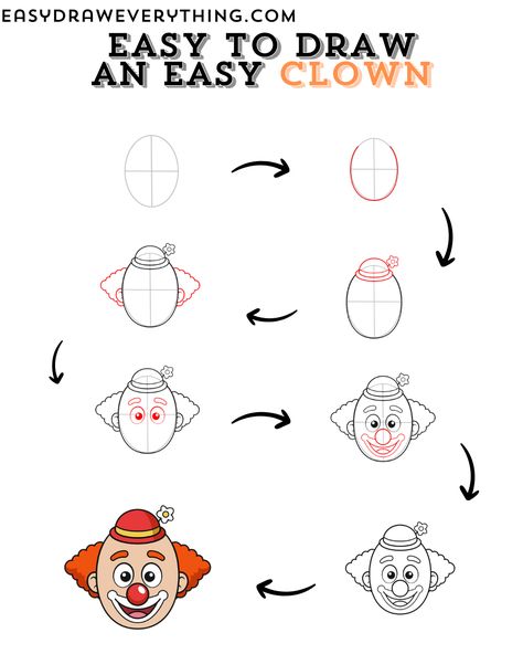 Easy clown drawing Simple Drawings For Beginners, Cute Clown Drawing, Wolf Drawing Easy, Slapstick Humor, Clown Drawing, Drawings For Beginners, Auguste Clown, Minecraft Drawings, Simple Drawings