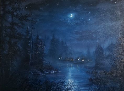 Here's my first painting video for 2021! I painted a night-time landscape with a crescent moon and some distant buildings. I appreciate all of your support and I hope you enjoy the video! Sleep Widget, Sun Reflection On Water, Night Time Paintings, Night View Painting, Landscape Paintings Nature, Painting Night Landscape, Reference Landscape, Paint Sun, Halloween Landscape