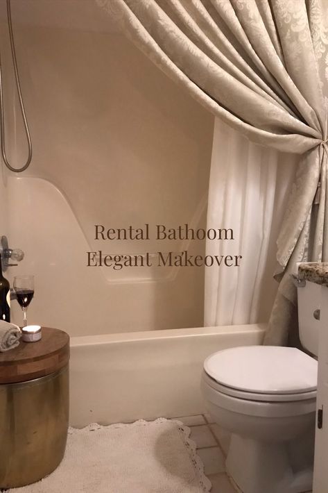 rental bathroom elegant makeover French Country Bathroom Curtains, Classy Shower Curtain Ideas, French Country Shower Curtain, Shower Curtain Ideas Bathroom, Small Rental Bathroom, French Country Decorating Bathroom, Rental Bathroom Makeover, Before And After Makeover, Country Shower Curtain