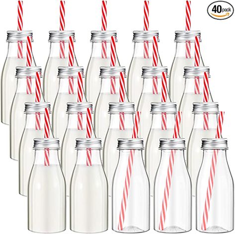 Plastic Milk Bottles, Milk Jar, Plastic Milk, Glass Milk Bottles, Farm Birthday Party, Christmas Birthday Party, Milk Bottles, Reusable Bottle, Smoothie Shakes