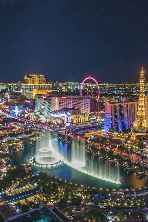 Vegas Strip, Las Vegas Strip, Aerial View, At Night, Las Vegas, Water