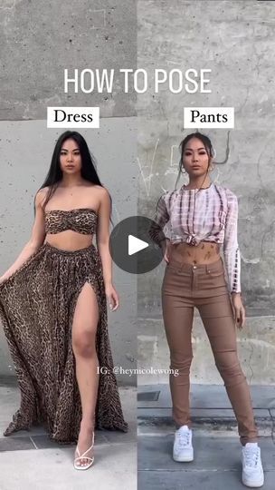 328K views · 1.3K reactions | How to pose in a dress vs how to pose with pants. Save this to refer back to it! . . Credit: (heynicolewong) . #posingtips #posesforpictures #posingforthecamera | Photography by Riya | AfroFilipino · Ah La La Pose In A Dress, Posing Tips, How To Pose, Photography Women, Dress Pant, Poses For Pictures, A Dress, Pants, Photography