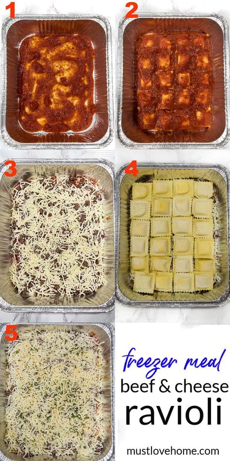 Freezer Meal Beef and Cheese Ravioli – Must Love Home Easy Freezer Pasta Meals, Frozen Casseroles Make Ahead, Pregnancy Freezer Meals, Harvest Meals, Freezer Casseroles, Beef Freezer Meals, Freeze Ahead Meals, Meal Train, Freezer Dinners