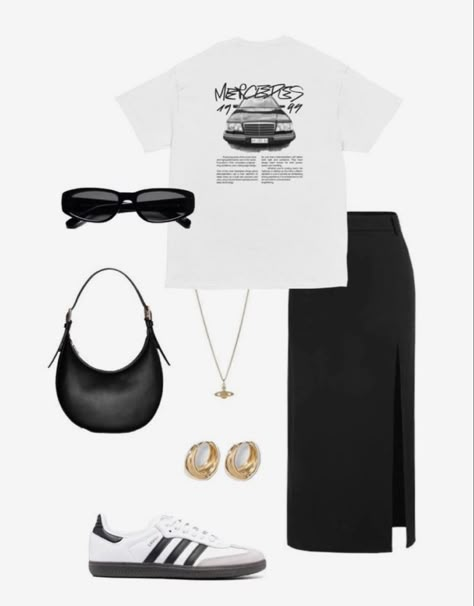 #fashion #streetstyle #samba #maxiskirts #purse #jewelry #whiteshirtoutfit #outfits #outfitideas #style #newyorkcity #clothes #clothing #blackandwhite #sunglasses Samba Outfit, Look Adidas, Skandinavian Fashion, Uni Outfits, Neue Outfits, Elegante Casual, 가을 패션, Looks Style, Casual Style Outfits