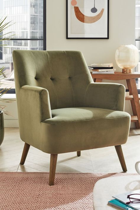 Armchairs Uk, Green Accent Chair, Green Velvet Chair, Dark Sage Green, Nyc Apt, Green Armchair, Dark Sage, Piano Room, Therapy Room