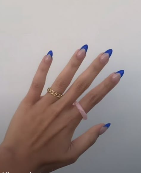 Cobalt French Nails, Blue Gel Extension Nails, Royal Blue Almond French Tip, Mid Blue Nails, Round Blue French Tip Nails, Sonic Blue Nails, Navy Blue French Tip Nails Almond, Electric Blue Nail Designs, Electric Blue French Tips