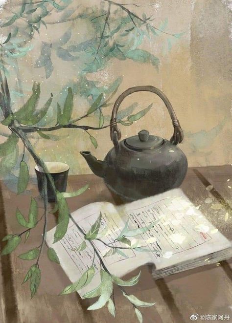 still life, painting, retro, art, paper, nature, leaf, illustration, antique, old, vintage, teapot, artistic, pot, tea Alchemy Of Souls, Korean Painting, Chinese Aesthetic, Chinese Art Painting, Vintage Teapot, Japanese Art Prints, Leaf Illustration, Asian Painting, Japon Illustration