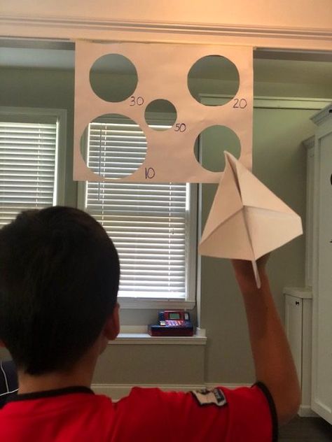 Paper Airplane Target! Ages 3+ - Learn As You Play Diy Kids Games, Indoor Games For Kids, Family Party Games, Family Fun Games, Fun Party Games, Paper Airplane, Indoor Activities For Kids, Kids Party Games, Kids Learning Activities