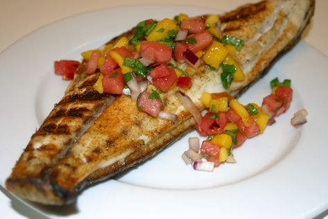 Grilled Redfish on the Halfshell with Watermelon/Mango Salsa Grilled Redfish Recipes, Redfish Recipes, Light Eating, Main Menu, Mango Salsa, Just Cooking, Red Fish, Fish Dishes, Stuffed Jalapeno Peppers