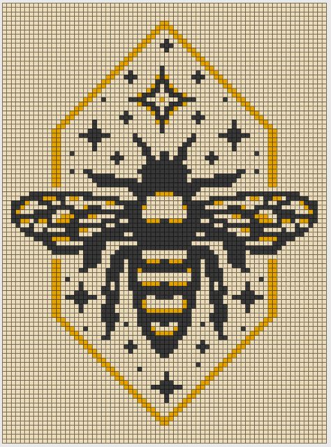 Bee Grid Pattern, Dragonfly Grid Pattern, Bee Tapestry Crochet, Pixel Bee Art, Pattern Tapestry Crochet, Bee Alpha Pattern, Cross Stitch Bee Pattern, Moth Pixel Art Grid, Cross Stitching Ideas