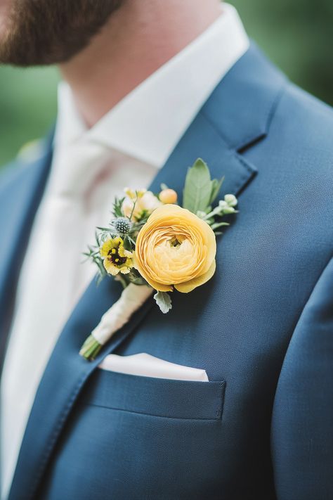 100+ Pastel Wedding Flowers for a Calm and Romantic Vibe | Matched Hearts Ice Blue And Yellow Wedding, Yellow And Blue Boutonniere, Light Blue And Yellow Wedding, Yellow Boutonniere, Blue And Yellow Wedding, Blue Yellow Weddings, Pastel Bridal Bouquet, Pale Blue Wedding, Yellow Wedding Bouquet