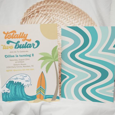 Two-Bular Birthday Invitation | Surf Invitation - Birthday Invitation Totally Twobular Birthday Party, Totally Twobular, Beach Birthday Invitations, Roller Skate Birthday Party, Skate Birthday Party, Roller Skate Birthday, Beach Invitations, Skate Birthday, Surf Party