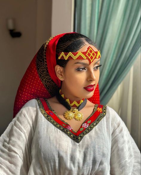 Habesha Culture, Bridal Train, Ancestral Healing, Ethiopian Clothing, African Traditional Wear, Ethiopian Women, Habesha Kemis, African Bride, Traditional Hairstyle