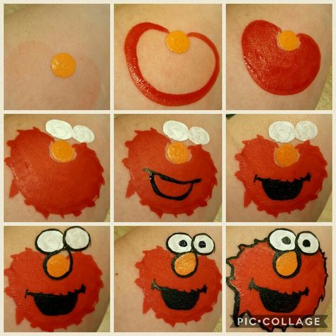 Step by step Elmo facepainting by Daniëlle Spider Face Painting, Elmo Face, Mime Face Paint, Spider Face, Face Painting For Boys, Fair Face, Monster Inc Birthday, Funky Makeup, Face Painting Tutorials