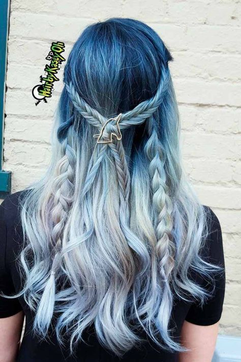 Blue to Blonde Ombre Best Ombre Hair, Blond Ombre, Blue Ombre Hair, Hair Cute, Ombre Hair Color, Blonde Ombre, Blue Ombre, Grey Hair, Brunettes