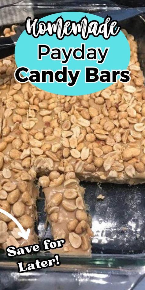 This recipe is so simple, you won’t believe it! You can make homemade PayDay Candy Bars with just a few ingredients that are found in your kitchen: a toffee candy bar, marshmallows, and peanuts. Home Made Payday Bars, Payday Bites, Homemade Toffee Candy, Homemade Payday, Payday Bars, Payday Candy, Payday Candy Bar, Diy Candy Bar, Homemade Candy Bars