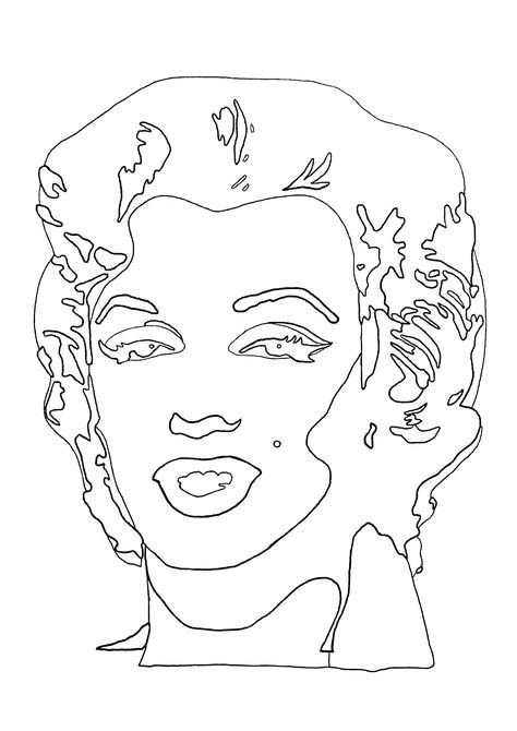 Coloring page created from 'Shot Sage Blue Marilyn' by Andy Warhol - JustColor.net : Free adult printable coloring pages Andy Warhol Coloring Pages, Pop Art Coloring Pages Free Printable, Famous Art Coloring, Drawing Dots, Woman Coloring Pages, Andy Warhol Marilyn, Andy Warhol Pop Art, Pop Art Coloring Pages, Pop Art Colors