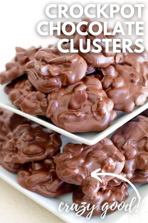 White Chocolate Pretzel Clusters, Peanut Clusters In Crockpot, Chocolate Nuts Clusters, Chocolate Peanut Clusters, Chocolate Clusters, Crockpot Candy, Peanut Clusters, Easy Candy Recipes, Slow Cooker Recipes Dessert