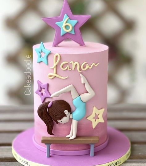 Gymnastics Themed Birthday Cake, Gymnastic Party Ideas, Gymnastics Theme Birthday, Gymnastic Cake, Pink Birthday Cake Ideas, Gymnastics Theme Birthday Party, Gymnastics Birthday Cakes, Barbie Themed Cake, Gymnastics Cake