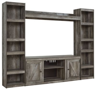 Grey Entertainment Center, Infrared Fireplace, Fireplace Entertainment Center, Living Room Entertainment Center, Entertainment Wall, Fireplace Insert, Fireplace Inserts, Entertainment Centers, Reclaimed Barn Wood