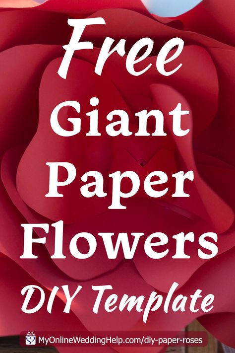 Free printable giant paper flowers / roses template with tutorial. See the full step-by-step instructions and a downloadable template on the My Online Wedding Help blog. Use as a craft project or a DIY wedding idea. #GiantRoses #FreePrintable #DIYWedding #DIYCrafts #WeddingCrafts #PaperFlowers #DIYFlowers Diy Paper Flower Templates Free Printable, Giant Rose Template Free, Big Flower Template Free Printable, Free Paper Flowers Template, Free Giant Flower Templates Printables, Printable Paper Flower Template Free, Large Paper Flowers Template Free Printable, Free Giant Paper Flower Templates, Giant Flower Template Free