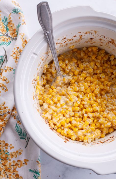 Slow Cooker Cream Cheese Corn Cream Corn Crockpot, Corn Crockpot, Crock Pot Corn, A Bountiful Kitchen, Cream Based Soups, Bountiful Kitchen, Cream Cheese Corn, Cheese Corn, Creamed Corn