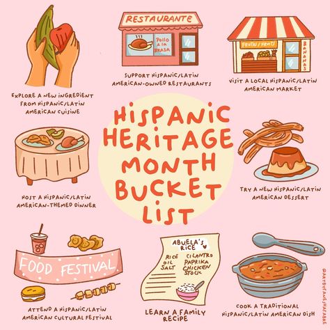 🎉 Celebrate Hispanic Heritage Month with this fun and delicious bucket list! 🌮🍴 Whether you’re supporting Hispanic-owned restaurants, exploring new ingredients, or learning a family recipe, there’s something for everyone to enjoy. Let’s honor and embrace the rich culinary traditions that make our culture so vibrant! 💃🏽🧡 What’s on your Hispanic Heritage Month bucket list? Share in the comments! 👇🏽 #HispanicHeritageMonth #ComidaLatina #LatinAmericanCuisine #SupportLocal #LatinoCulture #Family... Hispanic Culture Aesthetic, Cilantro Rice, American Desserts, College Ideas, Hispanic Culture, Senior Activities, American Dishes, Cultural Festival, Fall Bucket List