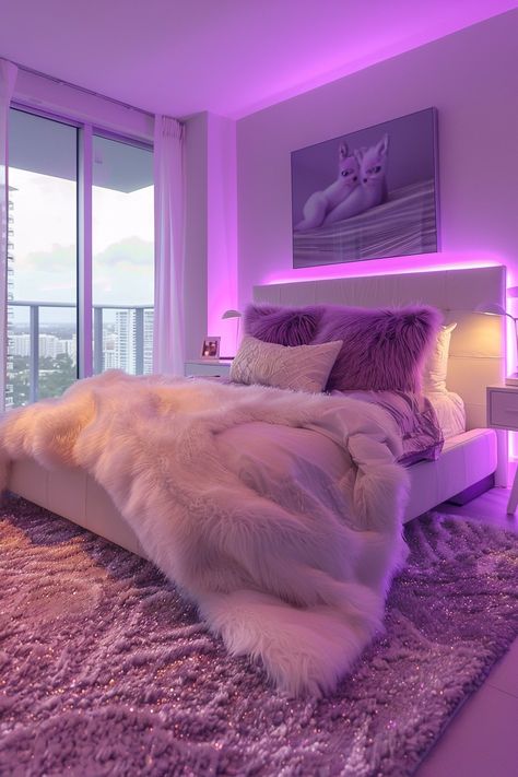 10 Bold Baddie Aesthetic Bedroom Ideas Apartment Bedrooms Aesthetic, Colored Lights Bedroom, Pink And Purple Room Decor, Pink Bedroom Decor Girly, Big Room Design, Vibey Apartment Bedroom, Aesthetic Apartment Bedrooms, Classy Modern Bedroom, 2024 Bedroom Ideas